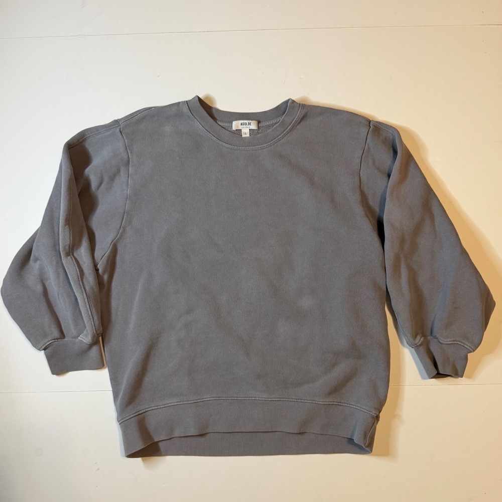 Agolde Thora Sweatshirt Womens Large Grey Balloon Sleeve Cotton Pullover A7053
